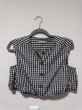 Everlane Black & White Gingham Button Front Top
